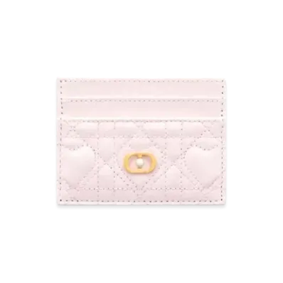 Dior Dioramour Dior Jolie Freesia Card Holder Cannage Lambskin with Heart Motif "Pale Pink"