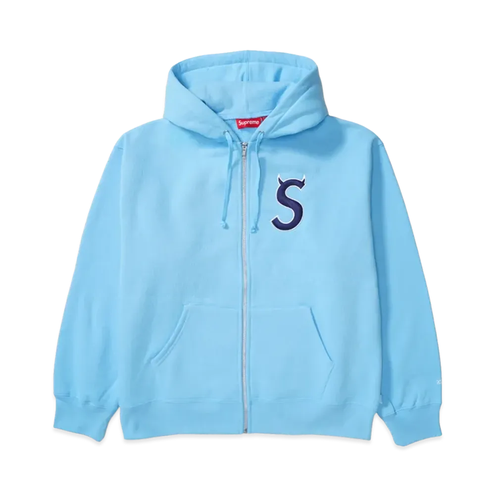 Supreme Devil S Logo Zip Up Hooded Sweatshirt "Light Blue"