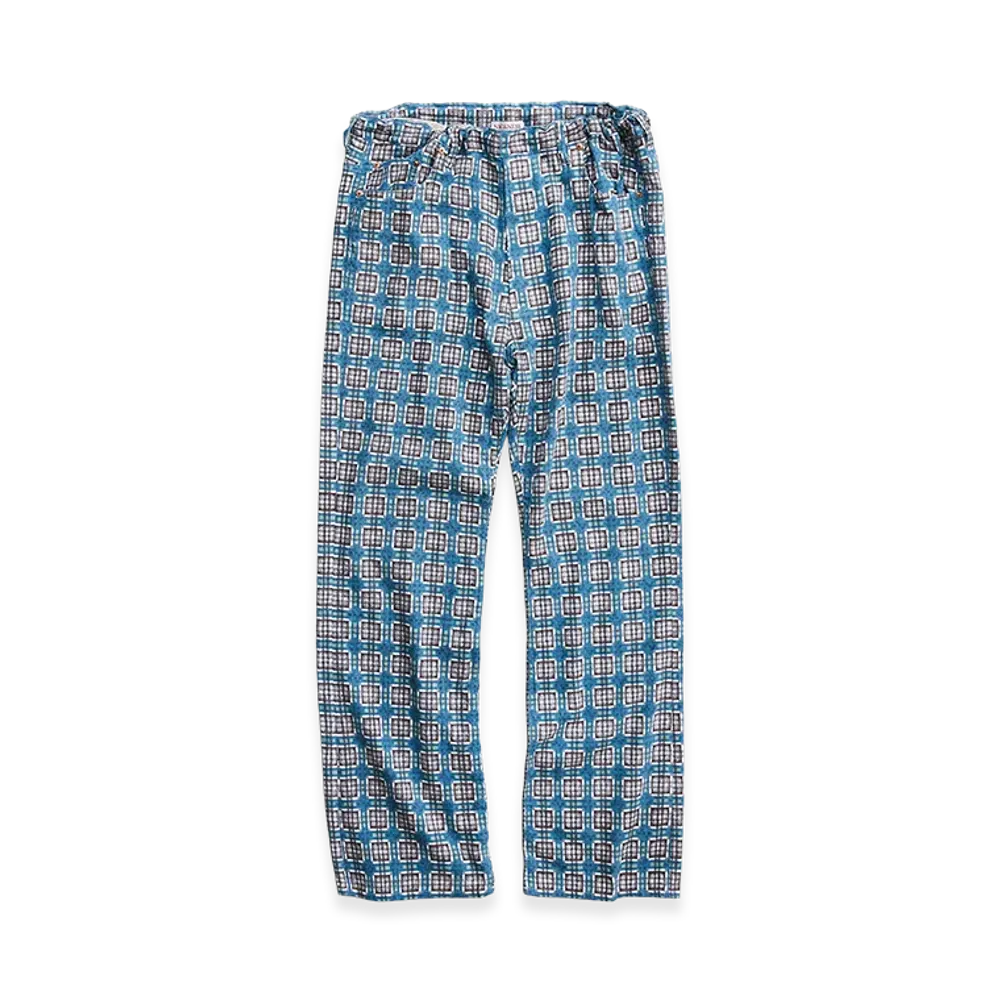 NICENESS C.Size Print Flannel Check Semi Flare Easy Pants "Blue"
