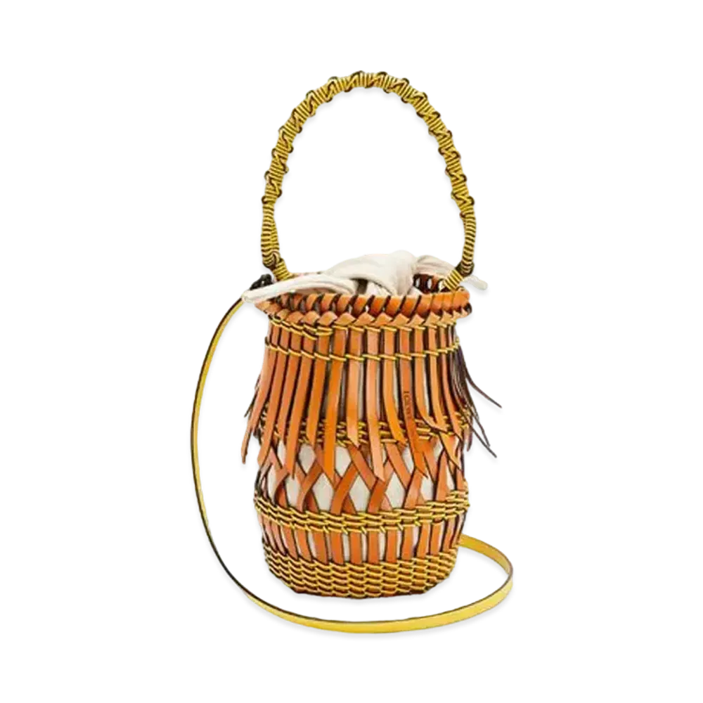 LOEWE Fringes Bucket Bag In Calfskin "Tan/Yellow"