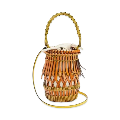 LOEWE Fringes Bucket Bag In Calfskin "Tan/Yellow"