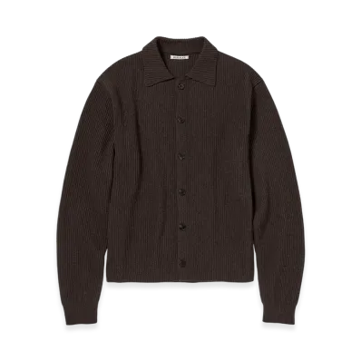 AURALEE Super Fine Wool Rib Knit Shirt Cardigan "Top Brown"