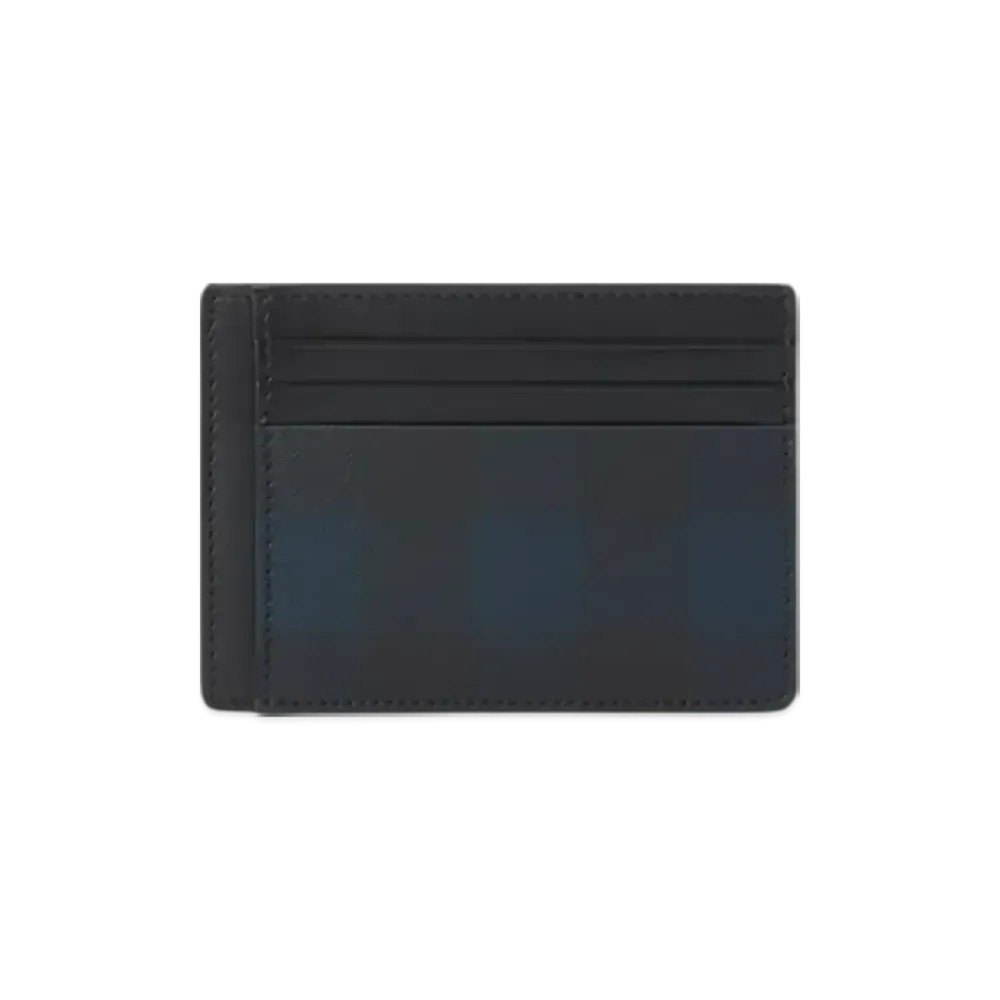 Burberry Check Money Clip Card Case "Navy"