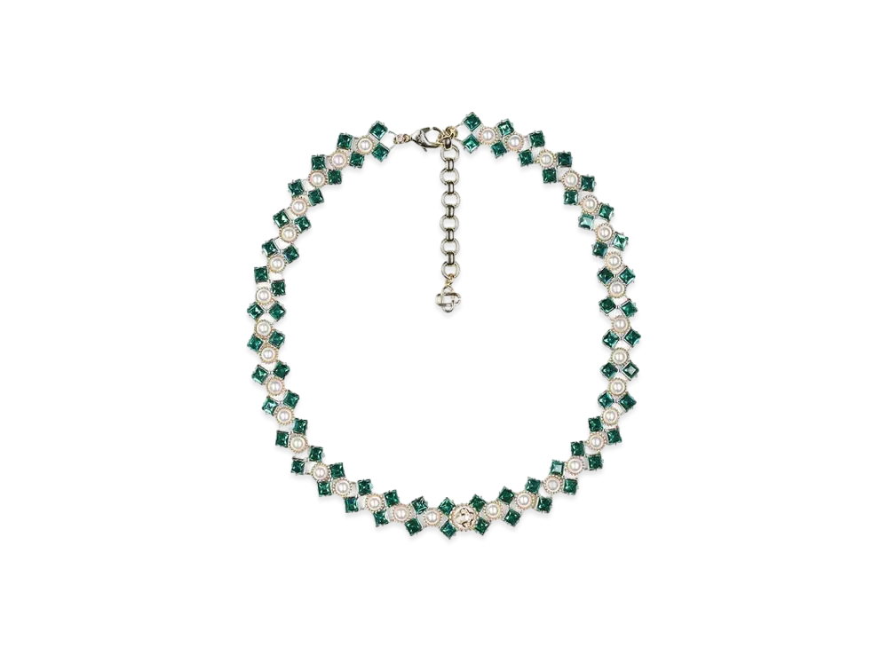 Casablanca Crystal & Pearl Necklace "Evergreen"