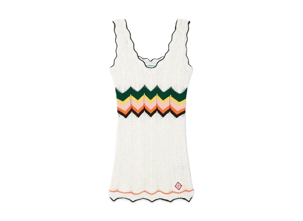 Casablanca Chevron Lace Dress "White"