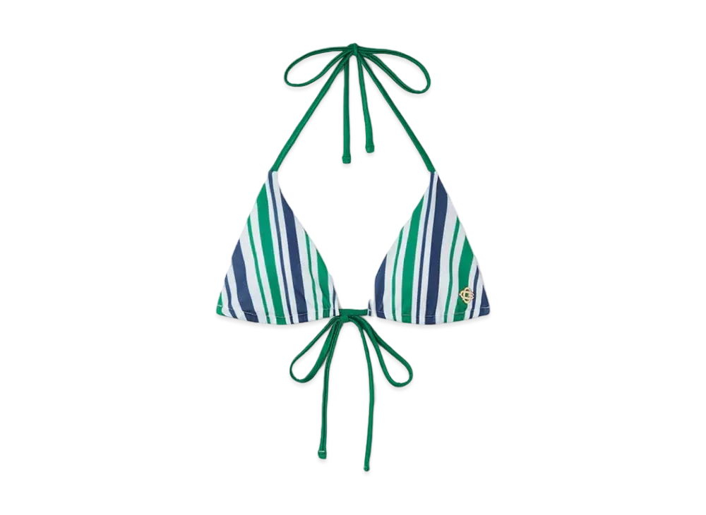 Casablanca Striped String Bikini Top "Green, Blue And White"