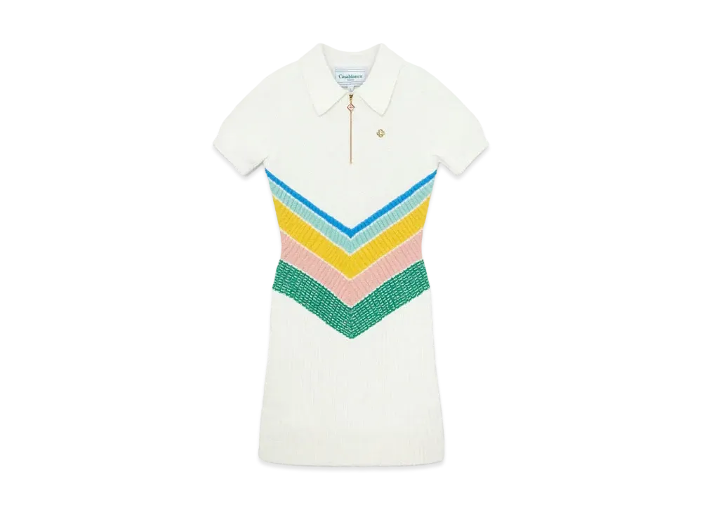 Casablanca Boucle Chevron Dress "White"