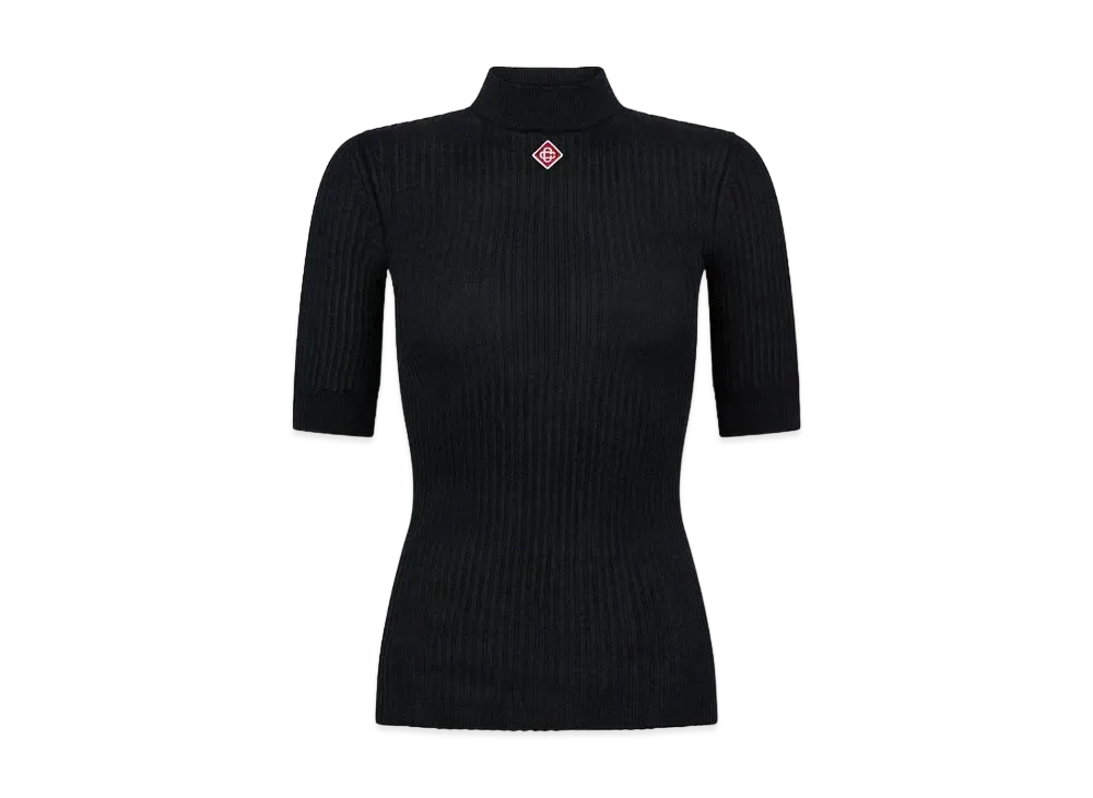 Casablanca Rib High Neck Top "Black"