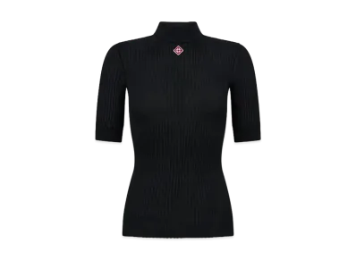 Casablanca Rib High Neck Top "Black"