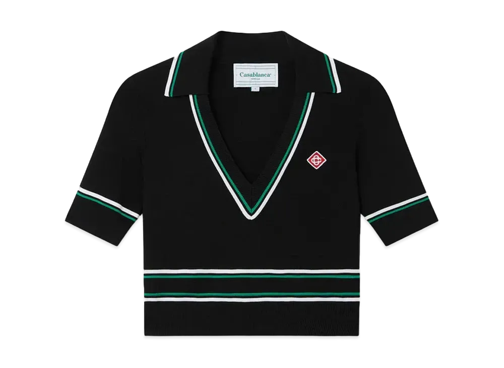 Casablanca Cropped Knit Polo Shirt "Black"