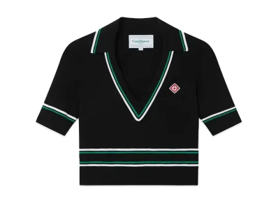 Casablanca Cropped Knit Polo Shirt "Black"