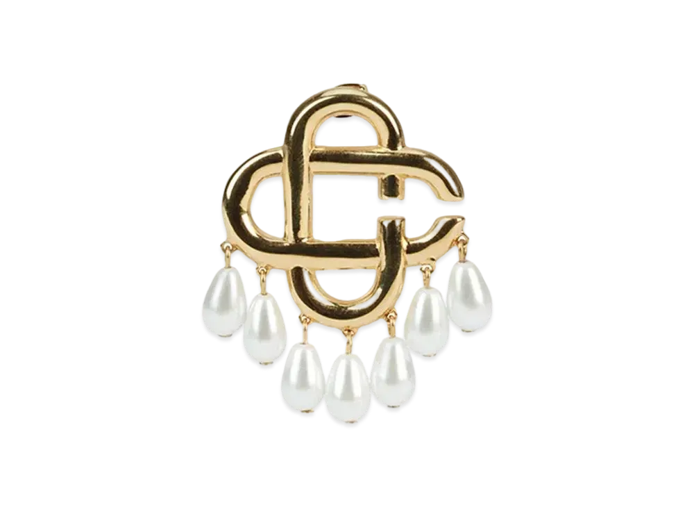 Casablanca Pearl Drop Logo Earrings "Gold"