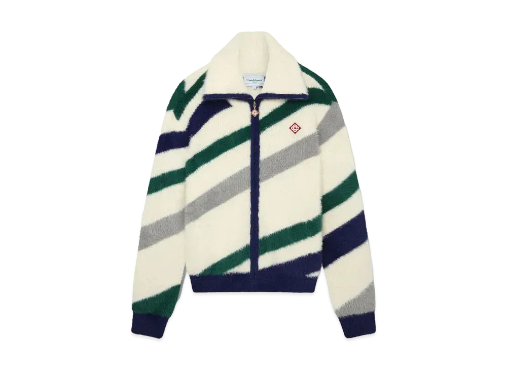 Casablanca Diagonal Striped Fluffy Zip Up Jumper "Multi"