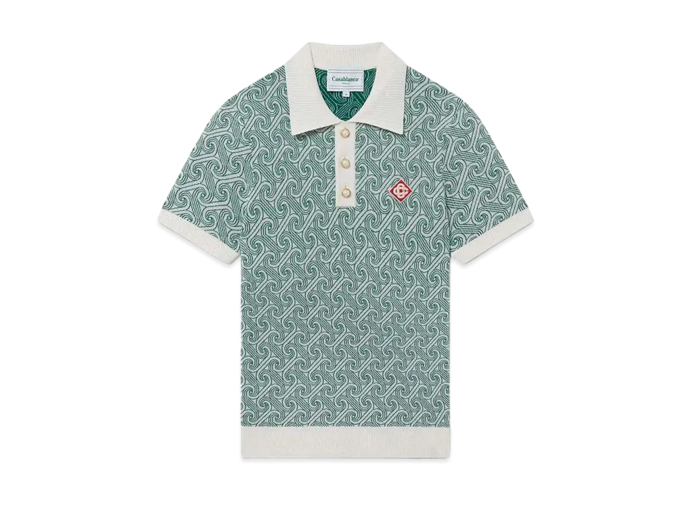 Casablanca Column Jacquard Monogram Polo Shirt "Evergreen"