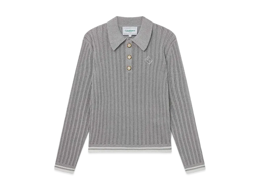 Casablanca Silver Long Sleeve Polo Shirt "Silver"