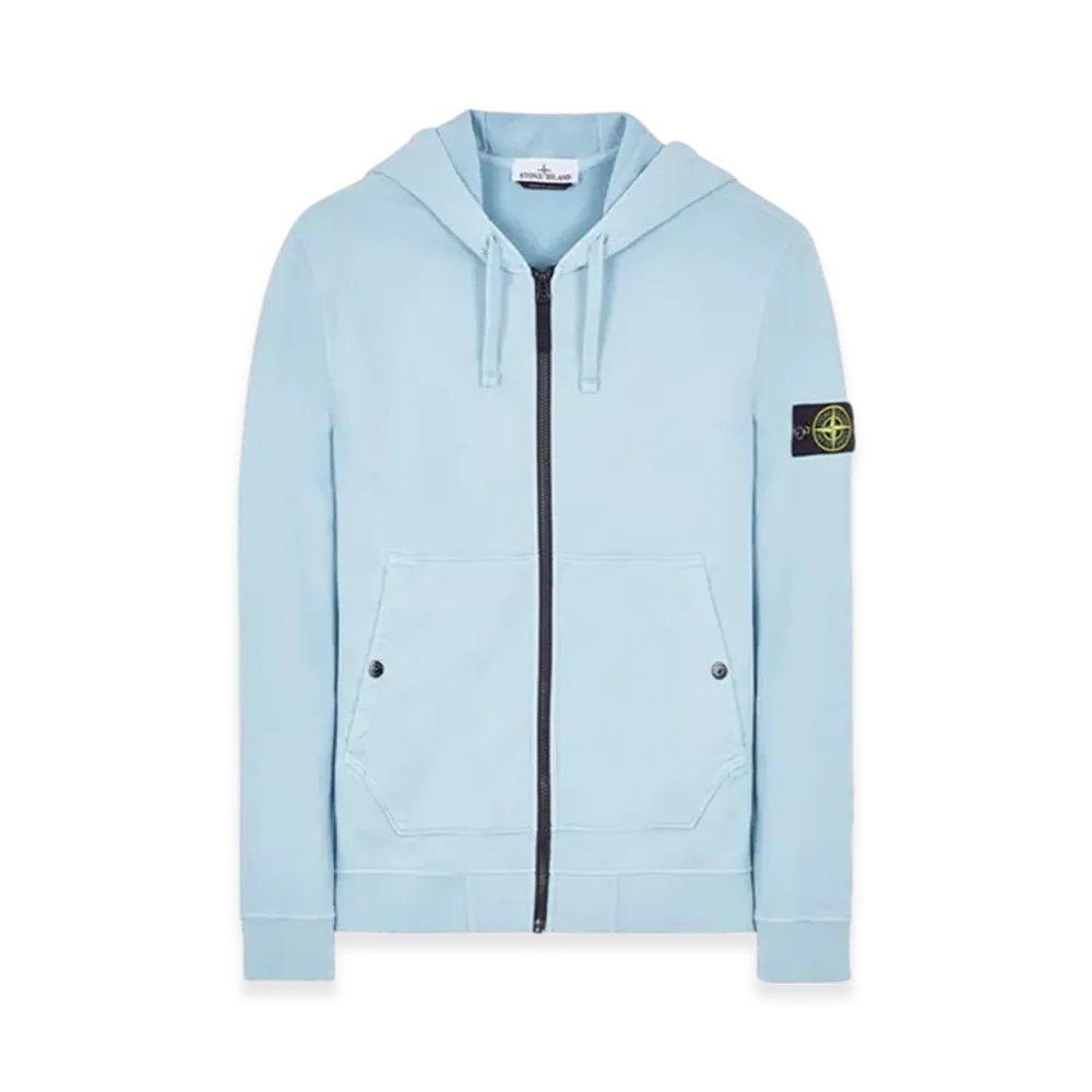 Stone Island 61620 Brushed Cotton Fleece Garment Dyed Full Zip Hooded Sweatshirt - 23FW "Sky Blue"