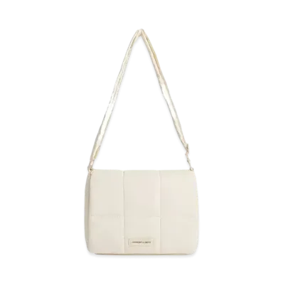 CHARLES & KEITH Mini Area Nylon Quilted Puffy Crossbody Bag "White"