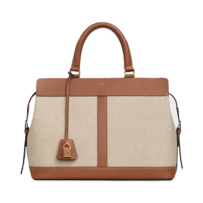 CELINE Medium Cabas de France Bag in Textile and Calfskin "Natural/Tan"