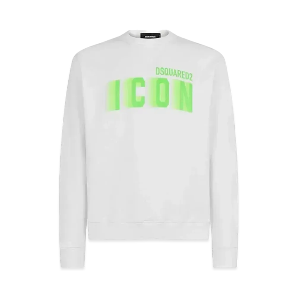 Dsquared2 Icon Blur Cool Fit Crewneck Sweatshirt "White/Green Fluo"