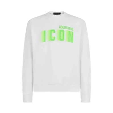 Dsquared2 Icon Blur Cool Fit Crewneck Sweatshirt "White/Green Fluo"