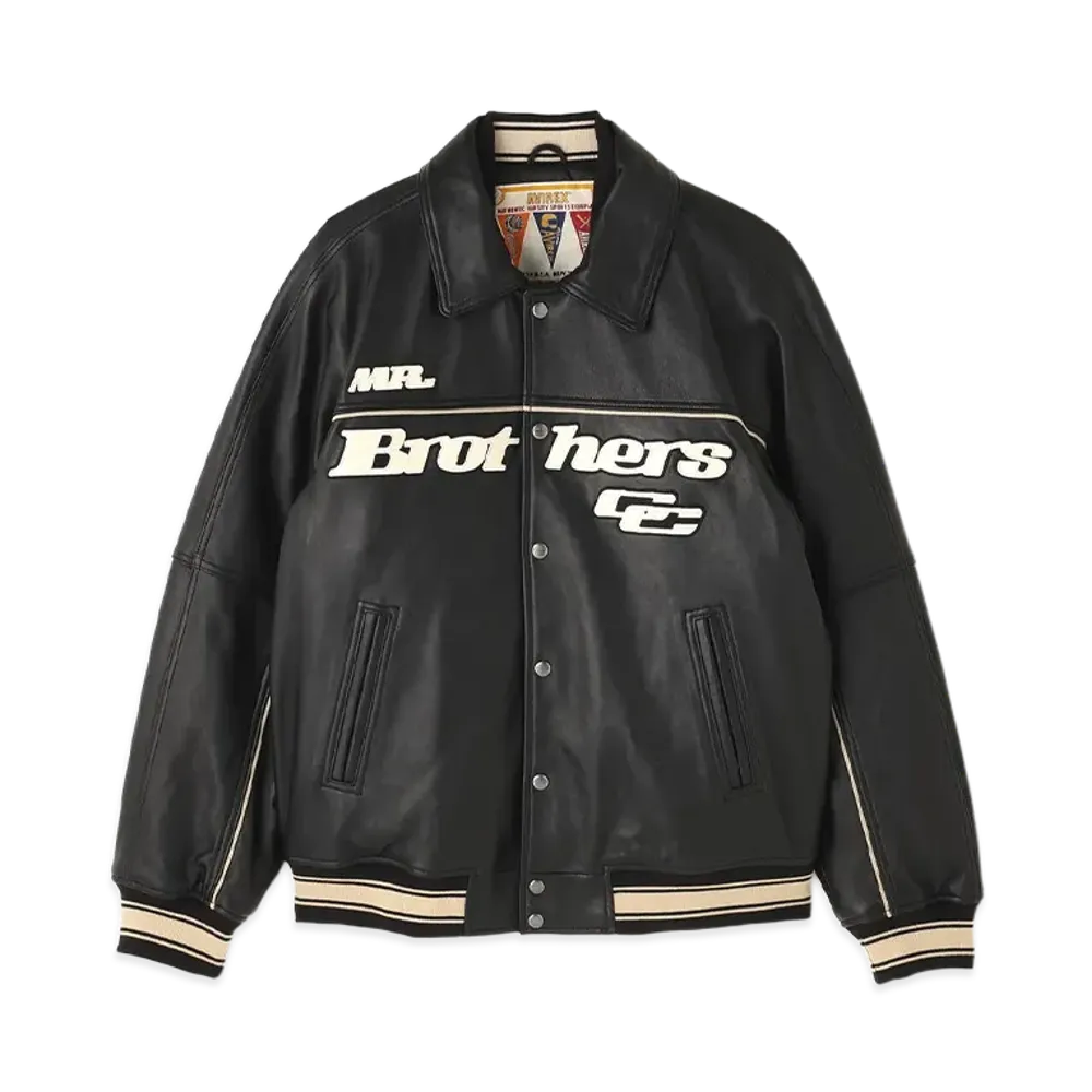 AVIREX x MR.BROTHERS CUT CLUB Varsity Leather Jacket "Black"