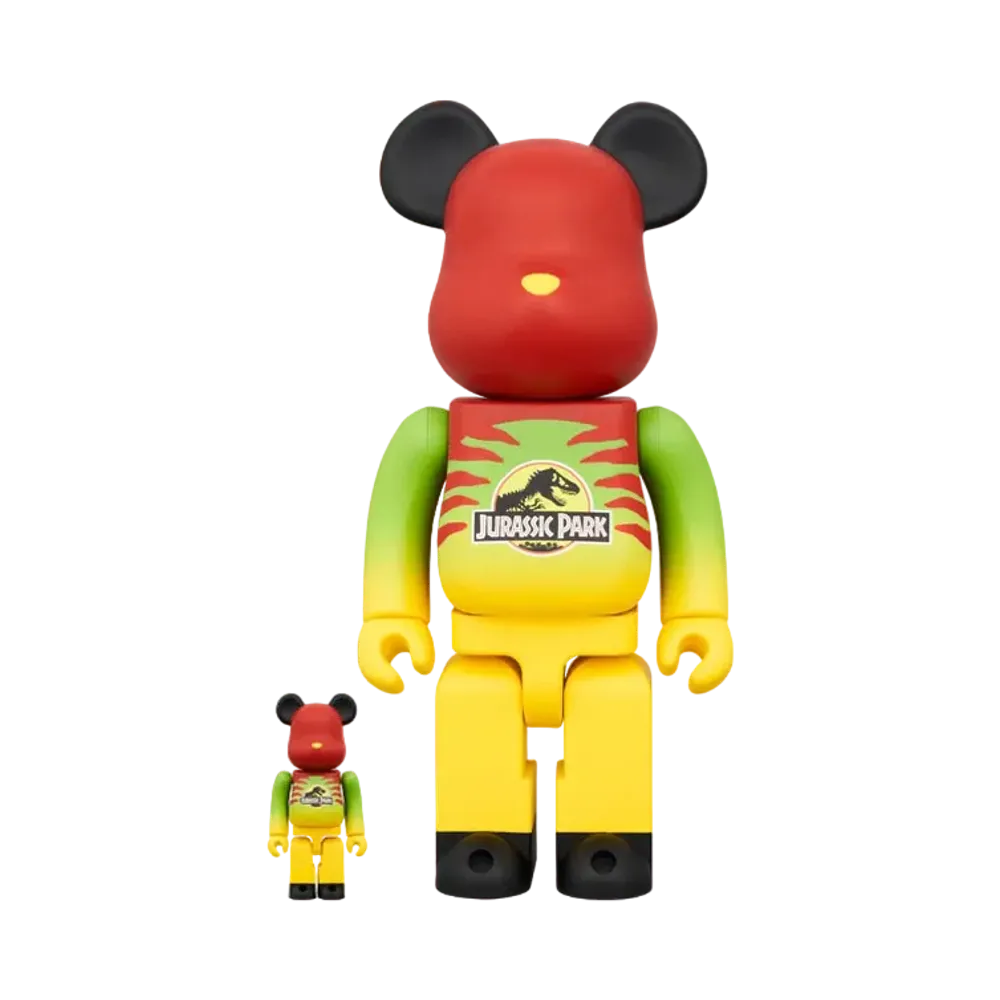 MEDICOM TOY "BEARBRICK" -JURASSIC PARK - GREEN & YELLOW Ver. 100% & 400%