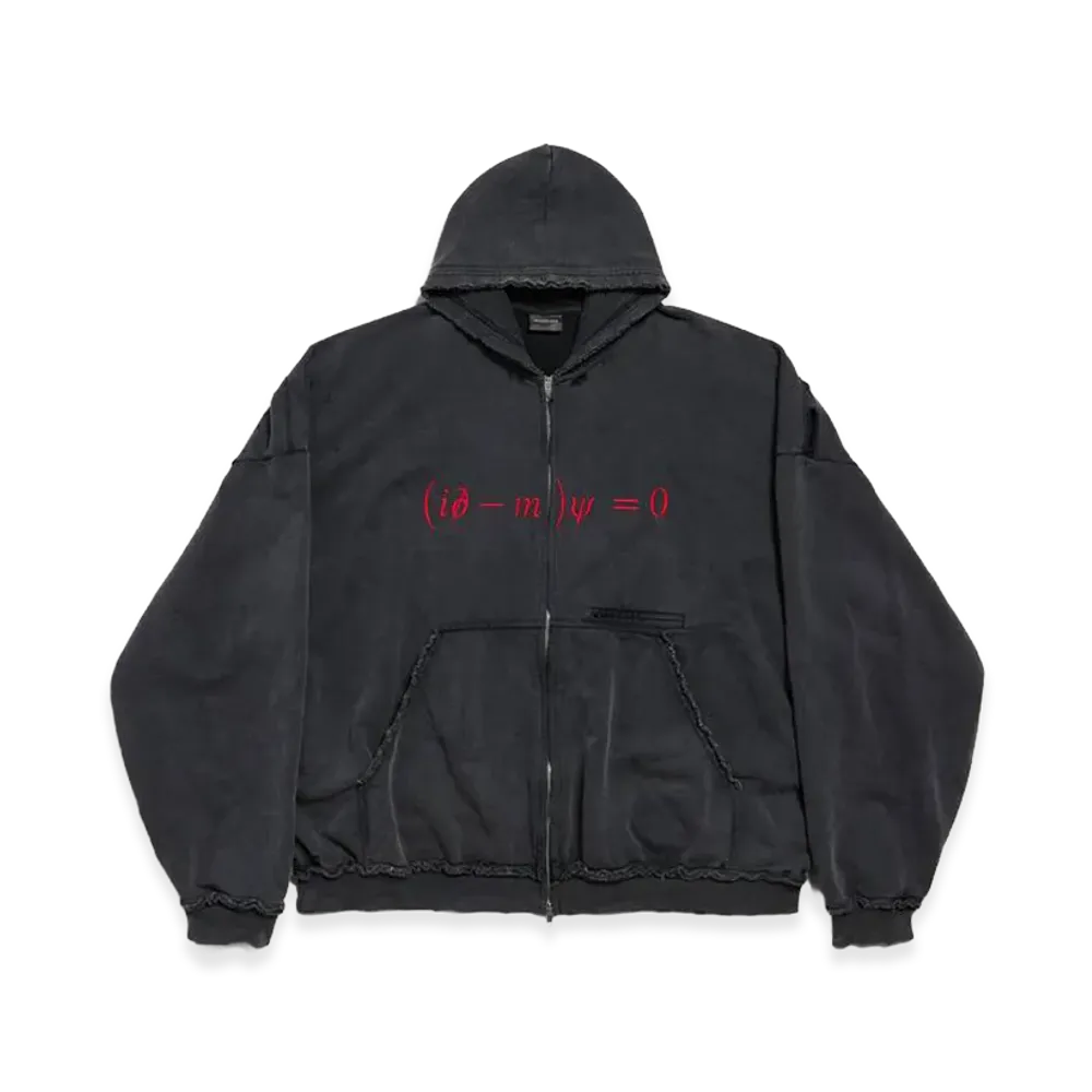 BALENCIAGA Dirac Equation Pulled Zip-Up Hoodie Large Fit "Washed Black/Red"