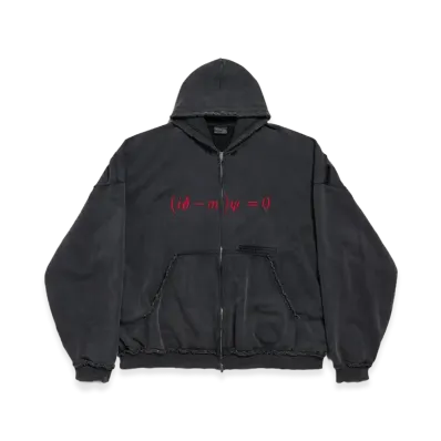 BALENCIAGA Dirac Equation Pulled Zip-Up Hoodie Large Fit "Washed Black/Red"