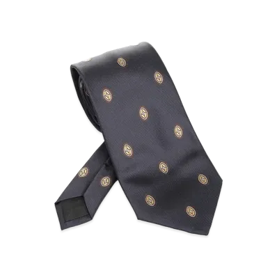Saint Laurent Wide Tie With Medallion Pattern "Blue"