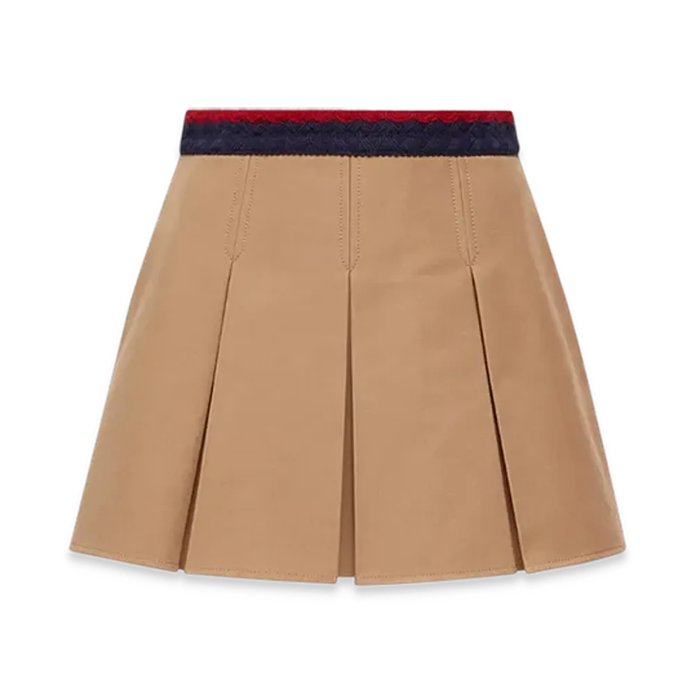 MONCLER Cotton Gabardine Pleated Mini Skirt "Beige"