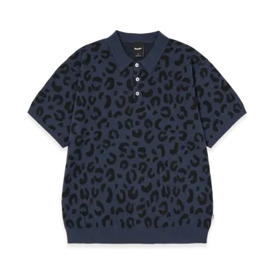 HUF Co-Op Chunky Cheetah Knit Polo "Navy"