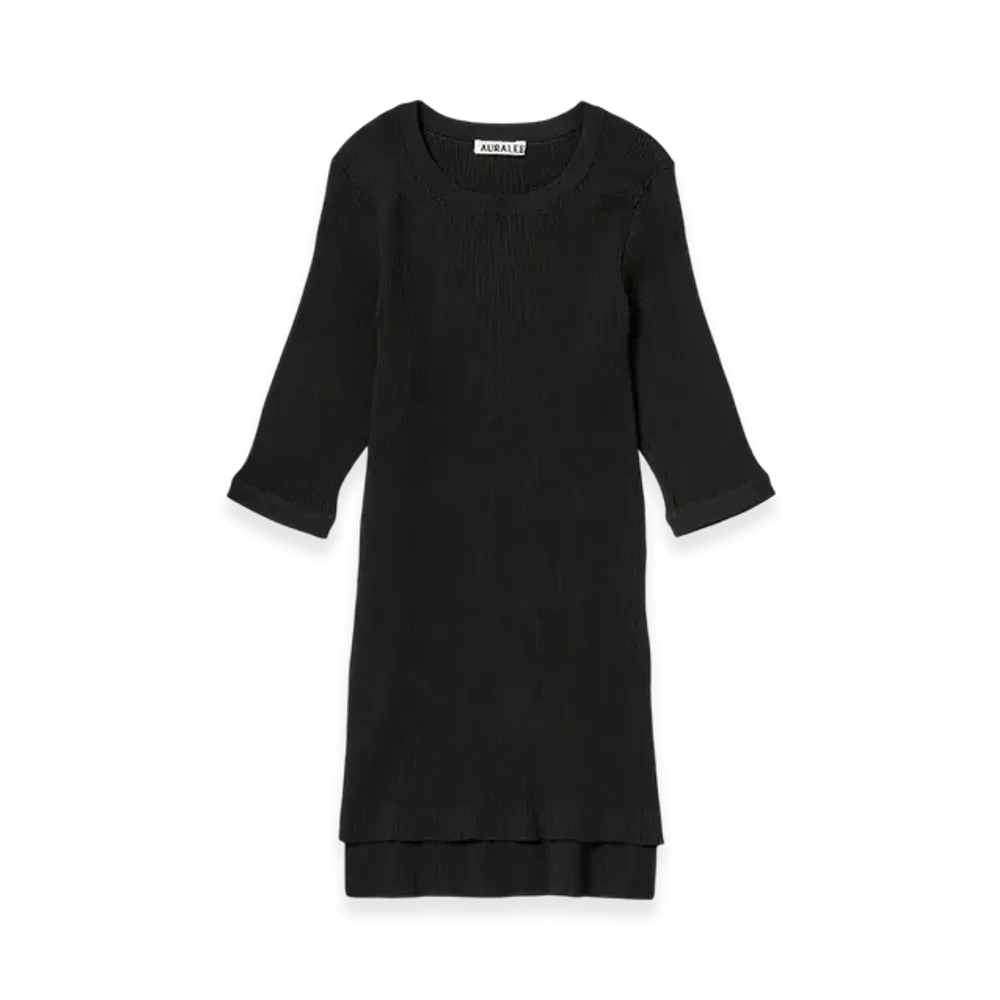 AURALEE Cotton High Gauge Rib Knit Tee "Black"