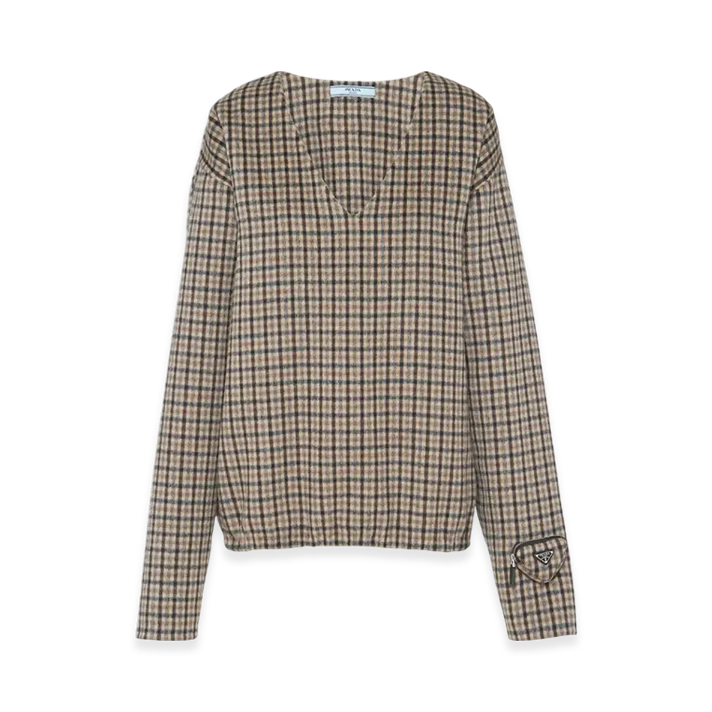PRADA Women's Cashgora Check Top "Tobacco"