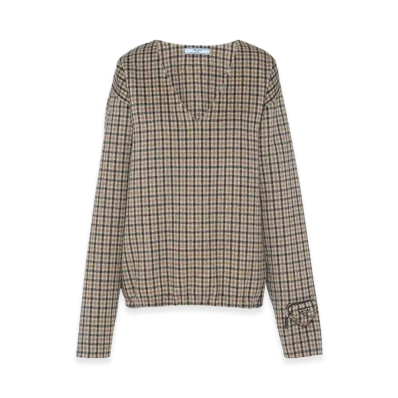 PRADA Women's Cashgora Check Top "Tobacco"