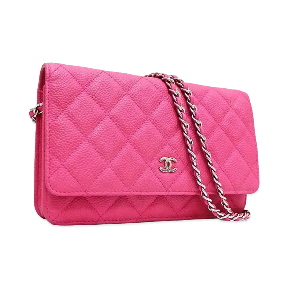 CHANEL Caviar Skin Matelasse Chain Wallet "Pink"