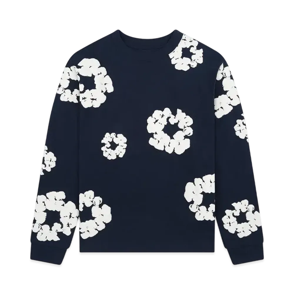 DENIM TEARS Long Sleeve Cotton Wreath Tee "Navy"