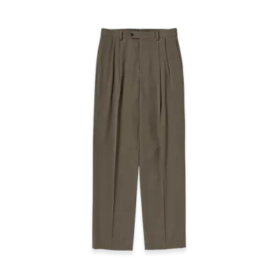 AURALEE Light Wool Max Gabardine Two Tuck Slacks "Dark Olive Brown"