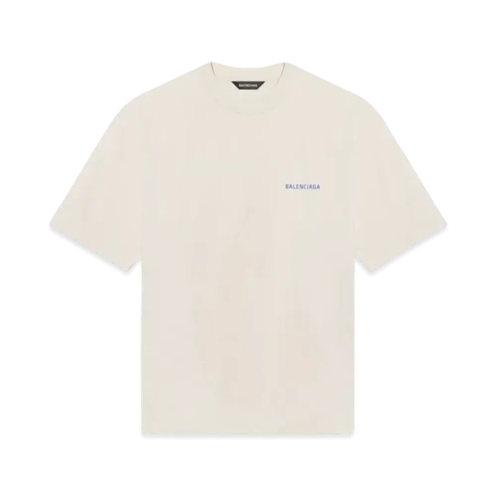 BALENCIAGA Logo Medium Fit T-shirt "Beige/Blue"