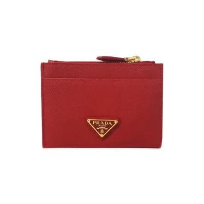 PRADA Saffiano Leather Card Holder "Fiery Red"