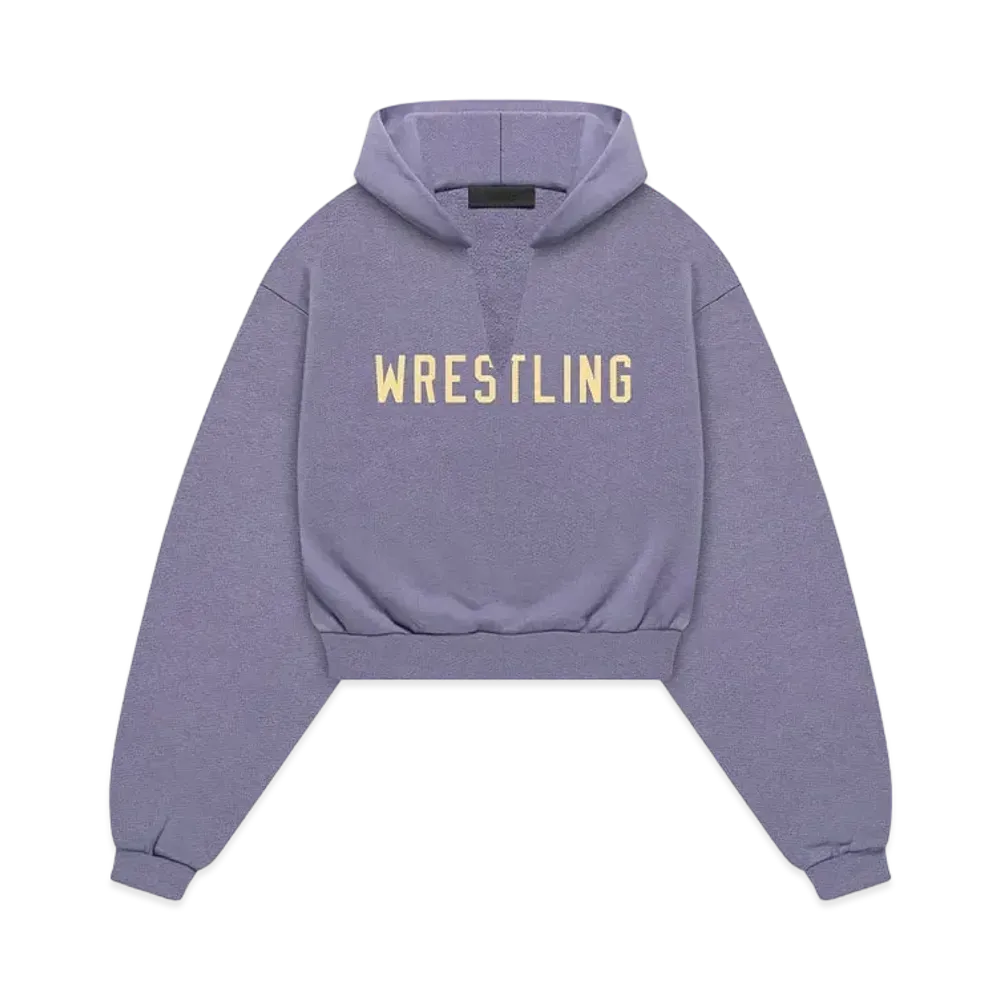 FEAR OF GOD Essentials Womens Heavy Fleece Cropped V-Neck Hoodie "Lavender"