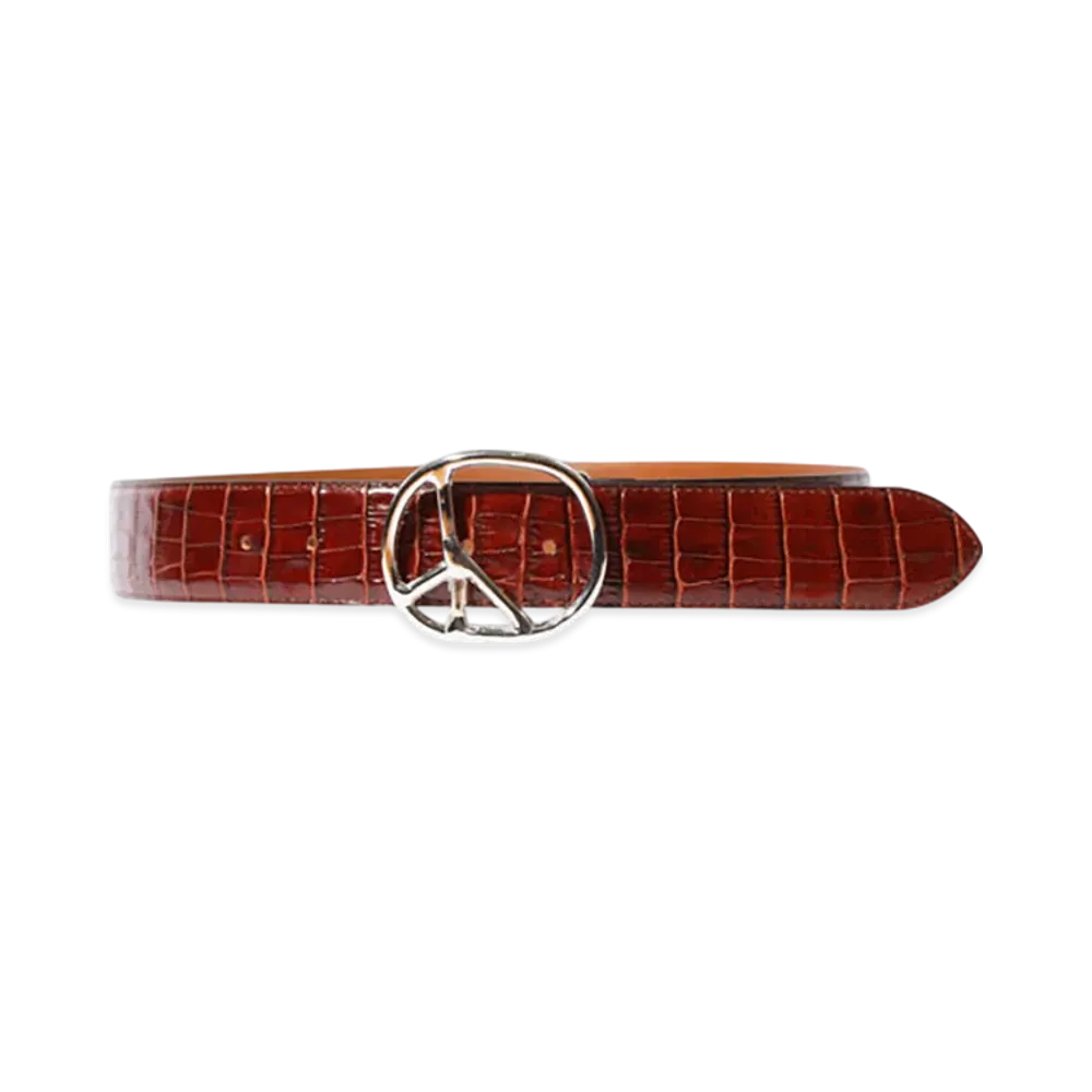 NEEDLES Peace Buckle Belt - Crocodile Embossed Leather "Brown"