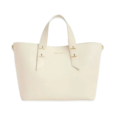 CHARLES & KEITH Metallic Accent Double Handle Bag "Cream"
