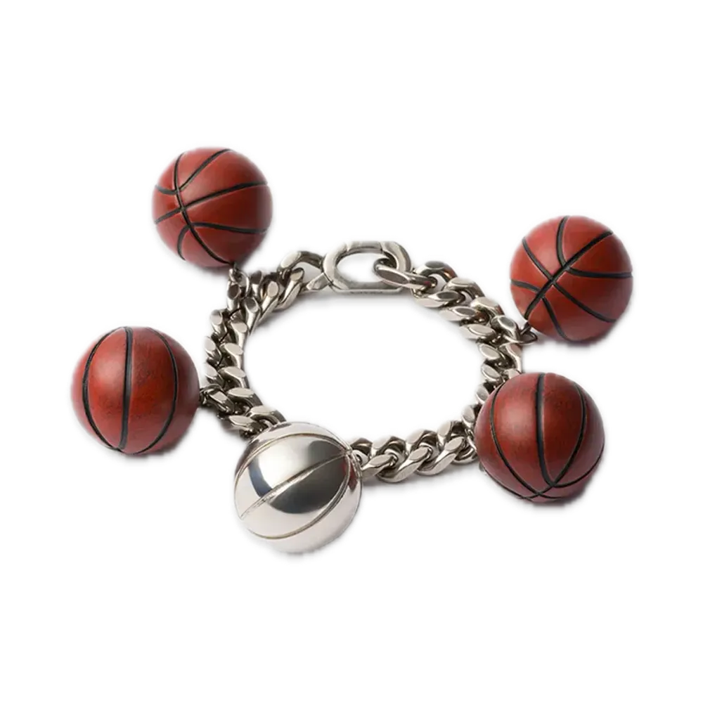 PRADA Metal Basketball Bracelet "Pewter/Orange"