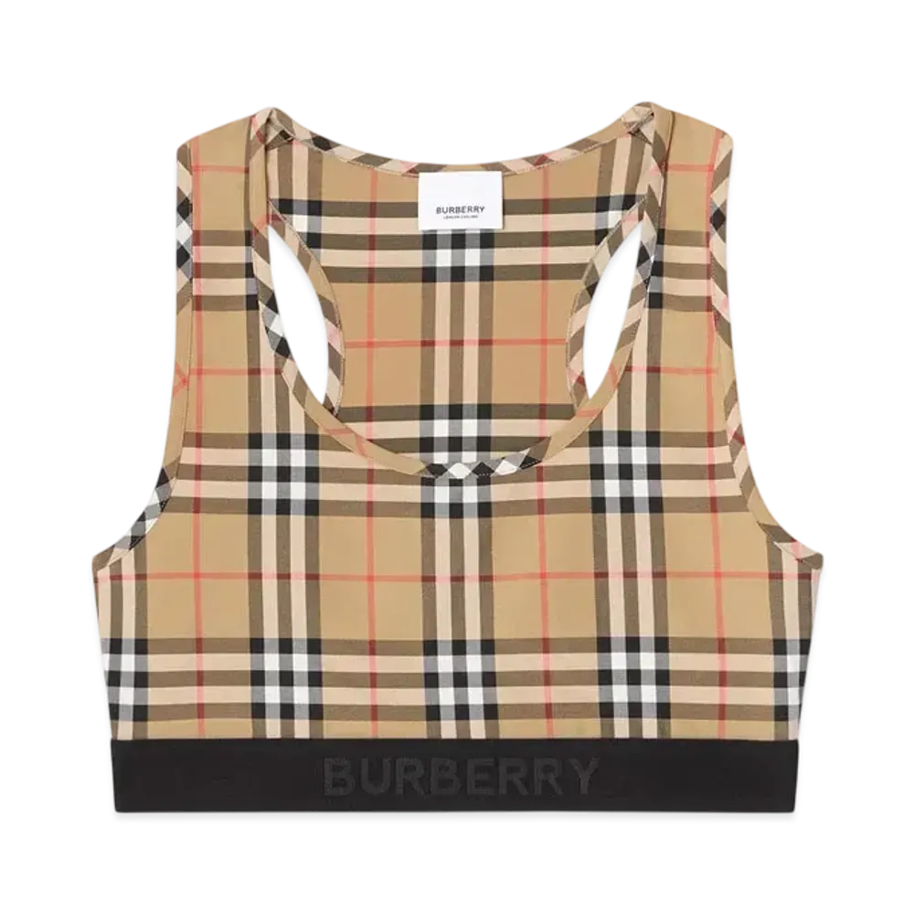 Burberry Logo Detail Vintage Check Bra Top "Archive Beige"