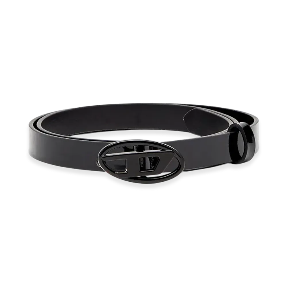 Diesel B-Play 15 1.5Cm Slim Belt In Glossy Leather "Black"