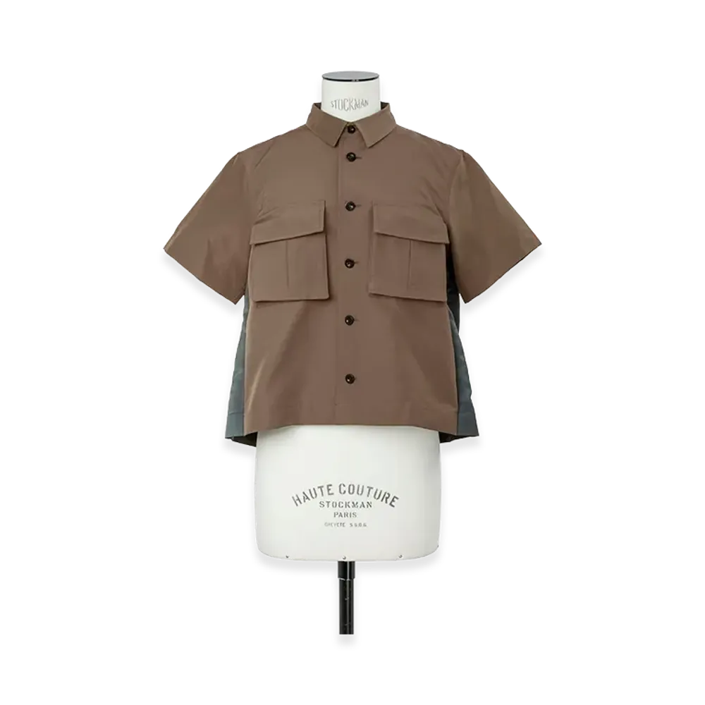 sacai Women's Grosgrain x Nylon Twill Shirt "Brown/Dark Khaki"