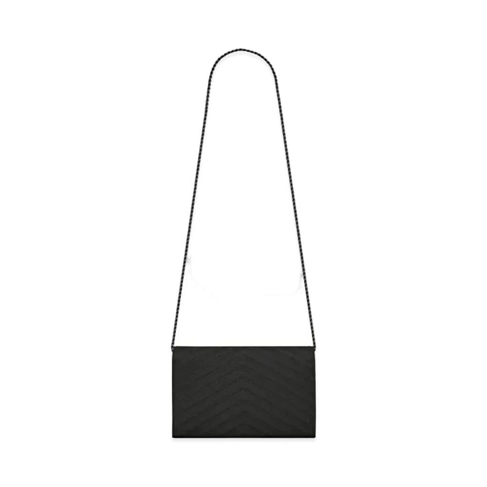 Saint Laurent Chain Wallet In Grain De Black Embossed Leather "Black"