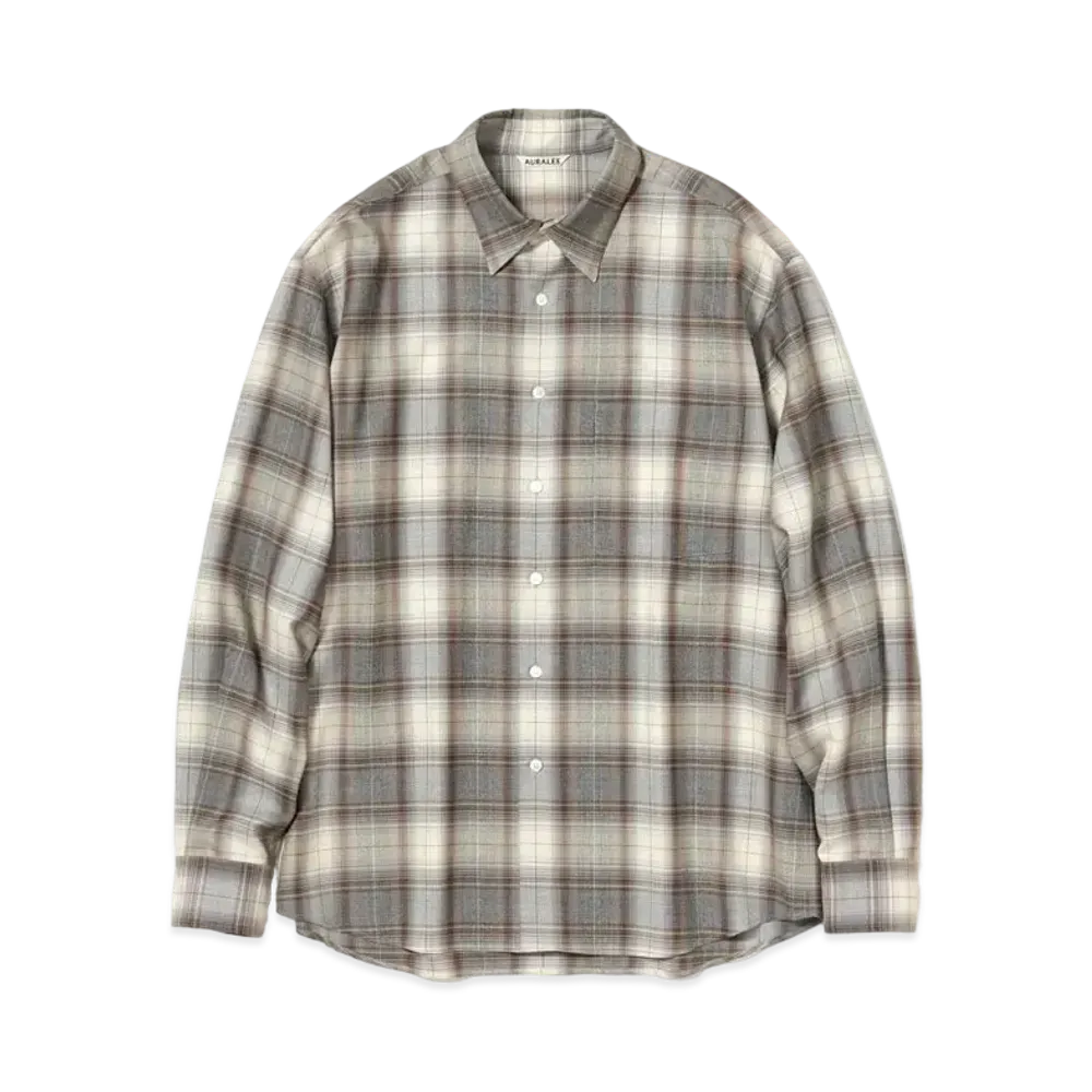 AURALEE SUPER LIGHT WOOL CHECK SHIRTS "Brown"