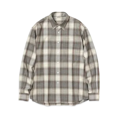 AURALEE SUPER LIGHT WOOL CHECK SHIRTS "Brown"