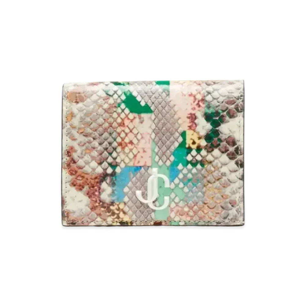 Jimmy Choo Hanne Glossy Rainbow Elaphe Wallet With JC Logo "Latte/Sunrise Mix"